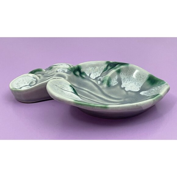 Vintage 80s fish soap dish, green, white and grey, ceramic soap holder - Picture 5 of 10